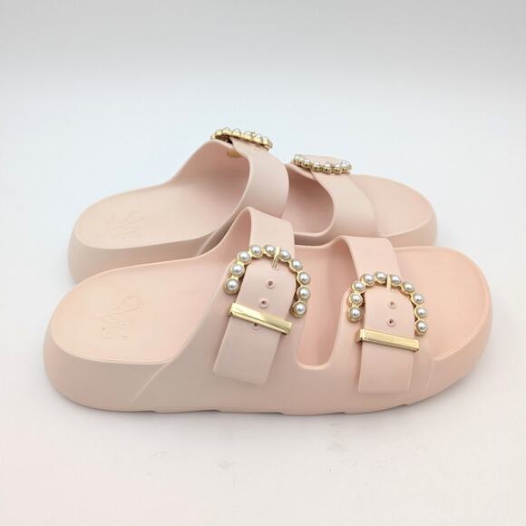 Stuart Weitzman Imitation Pearl Buckle Slide Sandal Pink Size US8B EU38.5 - Picture 4 of 11